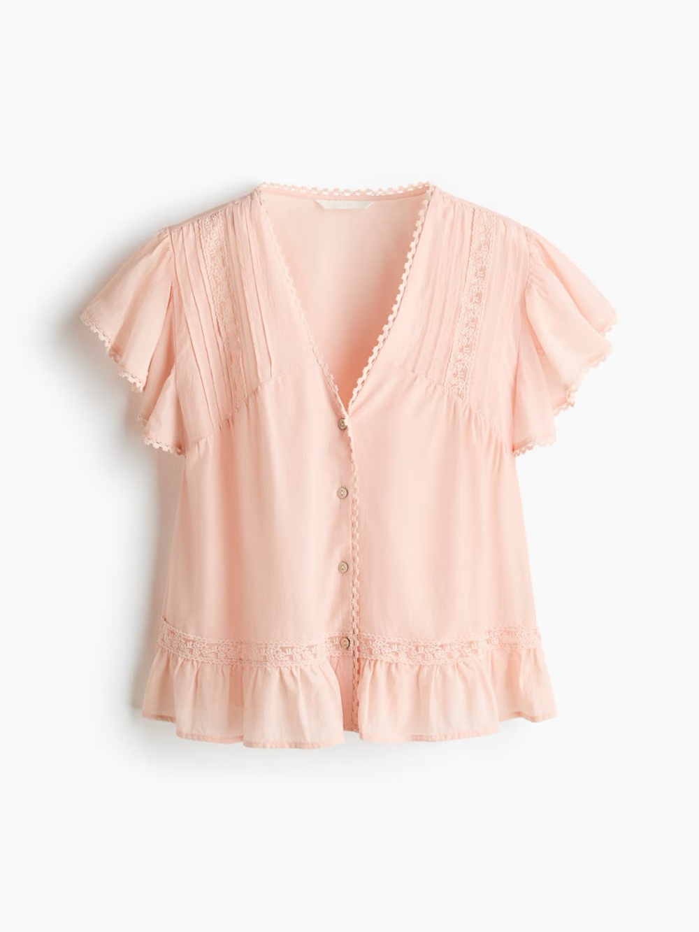 H&M Light Pink Flutter Sleeve Button-Front Blouse